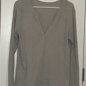 Light Grey Ribbed Long Sleeve Top Women M